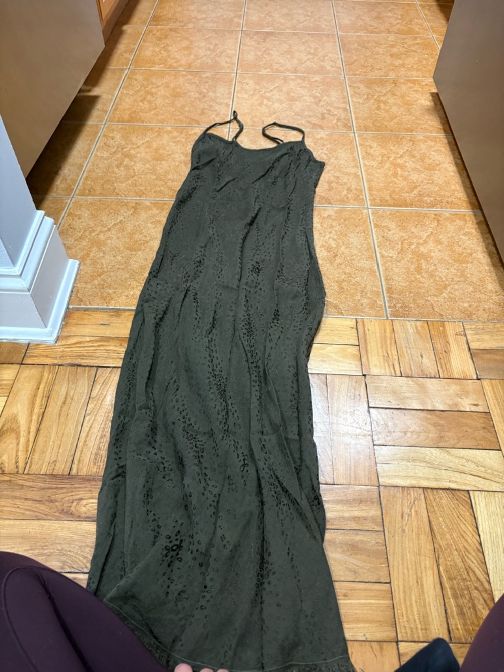 Nation LTD Olive Eyelet Maxi Slip Dress